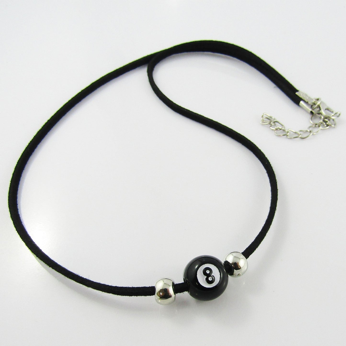 Billiards Pool Eight Ball Charm Necklace Faux Suede Cord 45cm Coach Player Gift