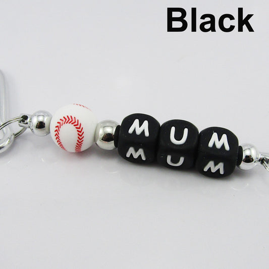 Baseball Mum Beaded Carabiner Bag Tag Keychain Keyring 140mm Select Colour