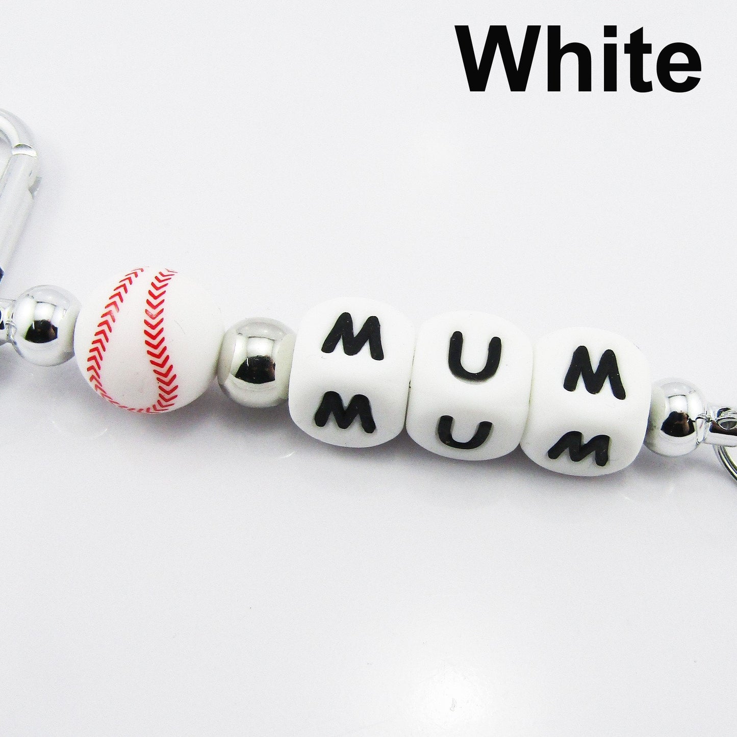 Softball Mum Beaded Carabiner Bag Tag Keychain Keyring 140mm Select Colour