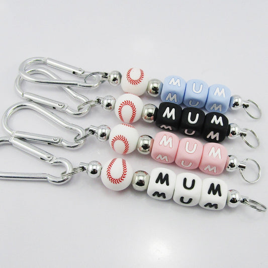 Softball Mum Beaded Carabiner Bag Tag Keychain Keyring 140mm Select Colour