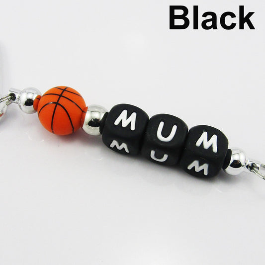 Basketball Mum Beaded Carabiner Bag Tag Keychain Keyring 140mm Select Colour