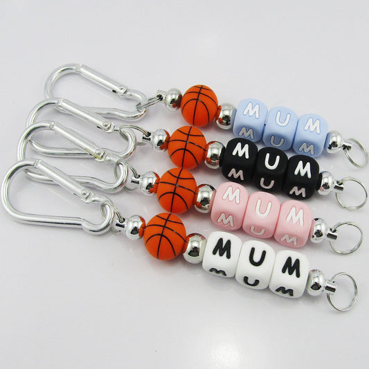 Basketball Mum Beaded Carabiner Bag Tag Keychain Keyring 140mm Select Colour