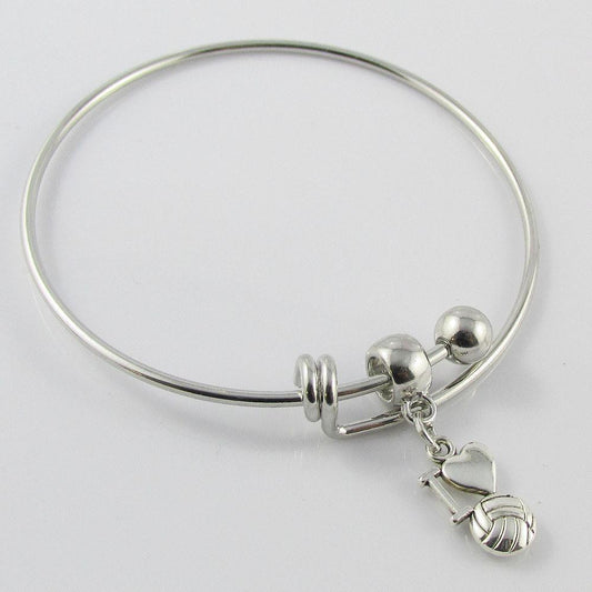 Single Bar Expandable Bangle Bracelet with I Love Netball Charm Sports Team Gift