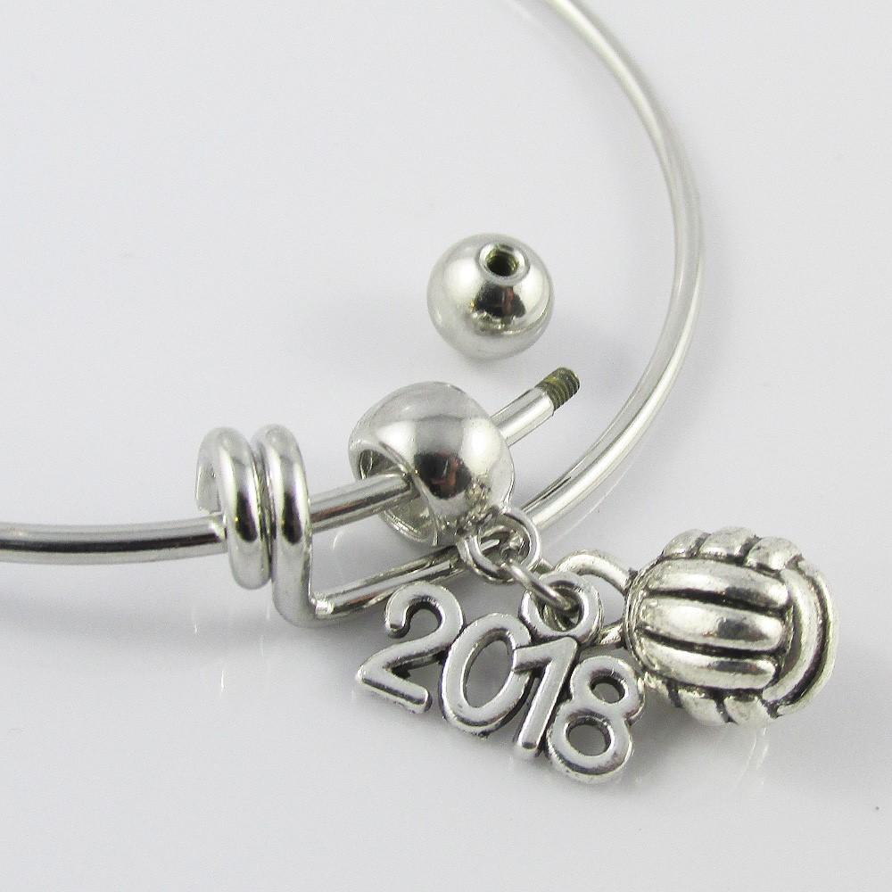 Single Bar Expandable Bangle Bracelet & 2024 3D Netball Charm Sports Team Gift