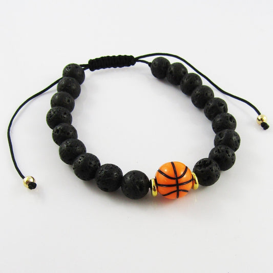 Basketball & Lava Bead Bracelet Adjustable Nylon Cord Sport Coach Gift