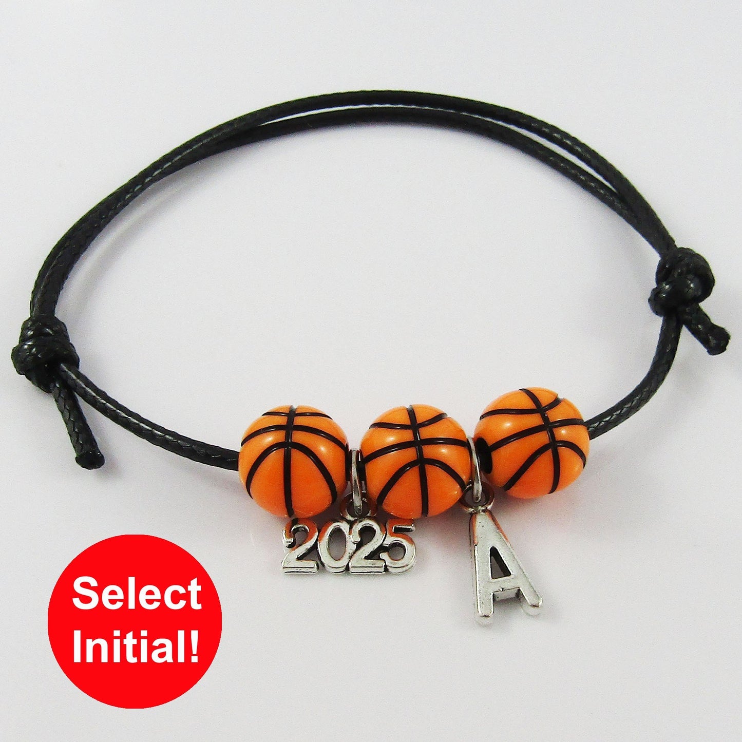 2025 Personalised Basketball Bead Bracelet Adjustable Select Initial Sport Gift