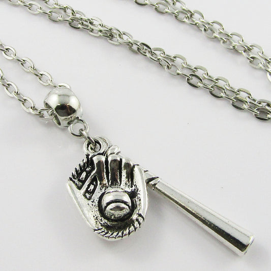 3D Baseball Softball Bat & Glove Charm Necklace 45cm