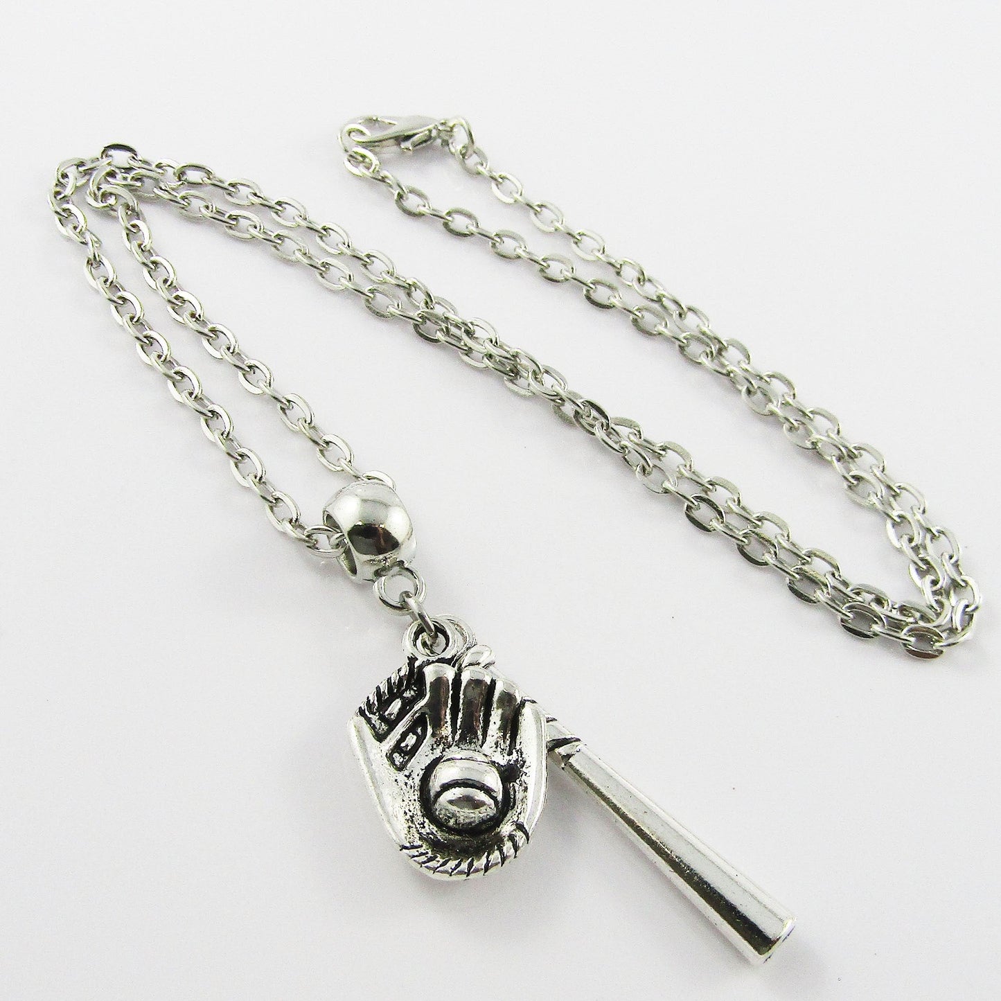 3D Baseball Softball Bat & Glove Charm Necklace 45cm