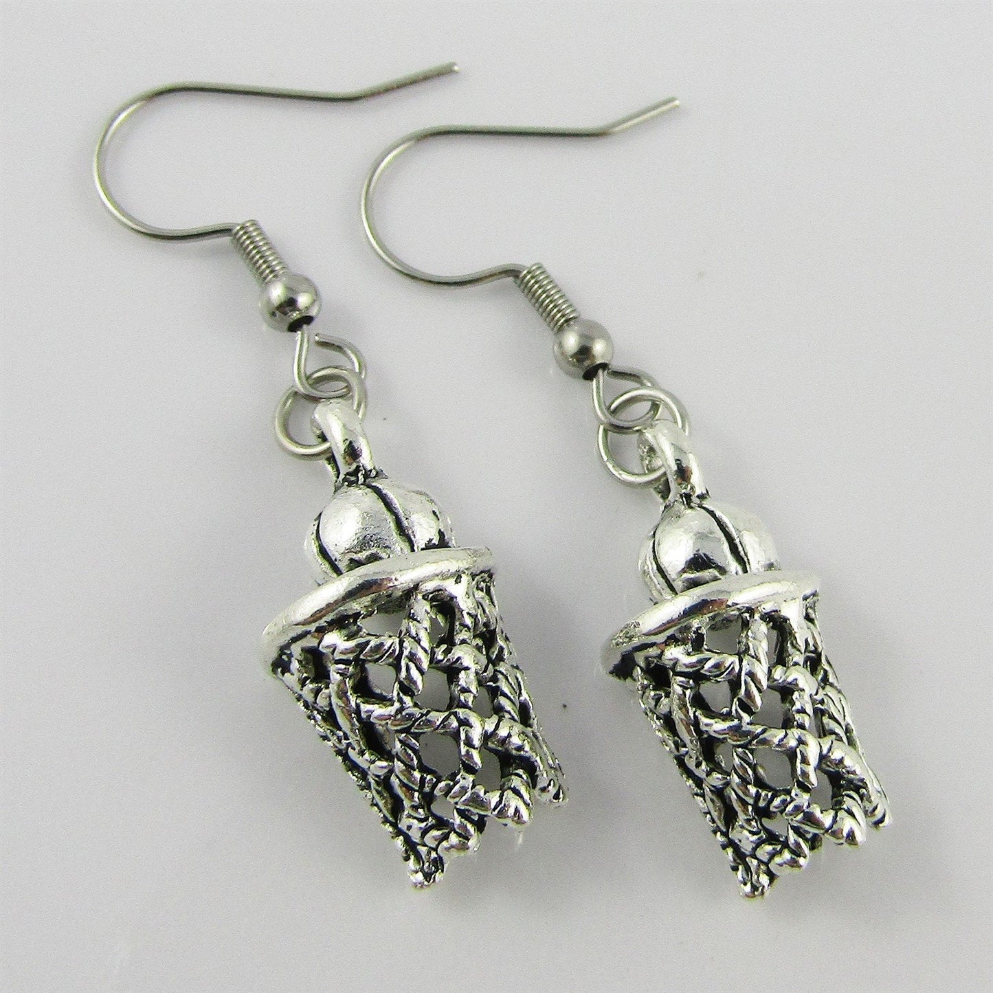 Basketball Net Hoop Charm Earrings Stainless Steel Hooks 40mm