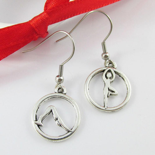 Asymmetrical Meditation Yoga Pose Charm Earrings Stainless Steel Hooks 37mm