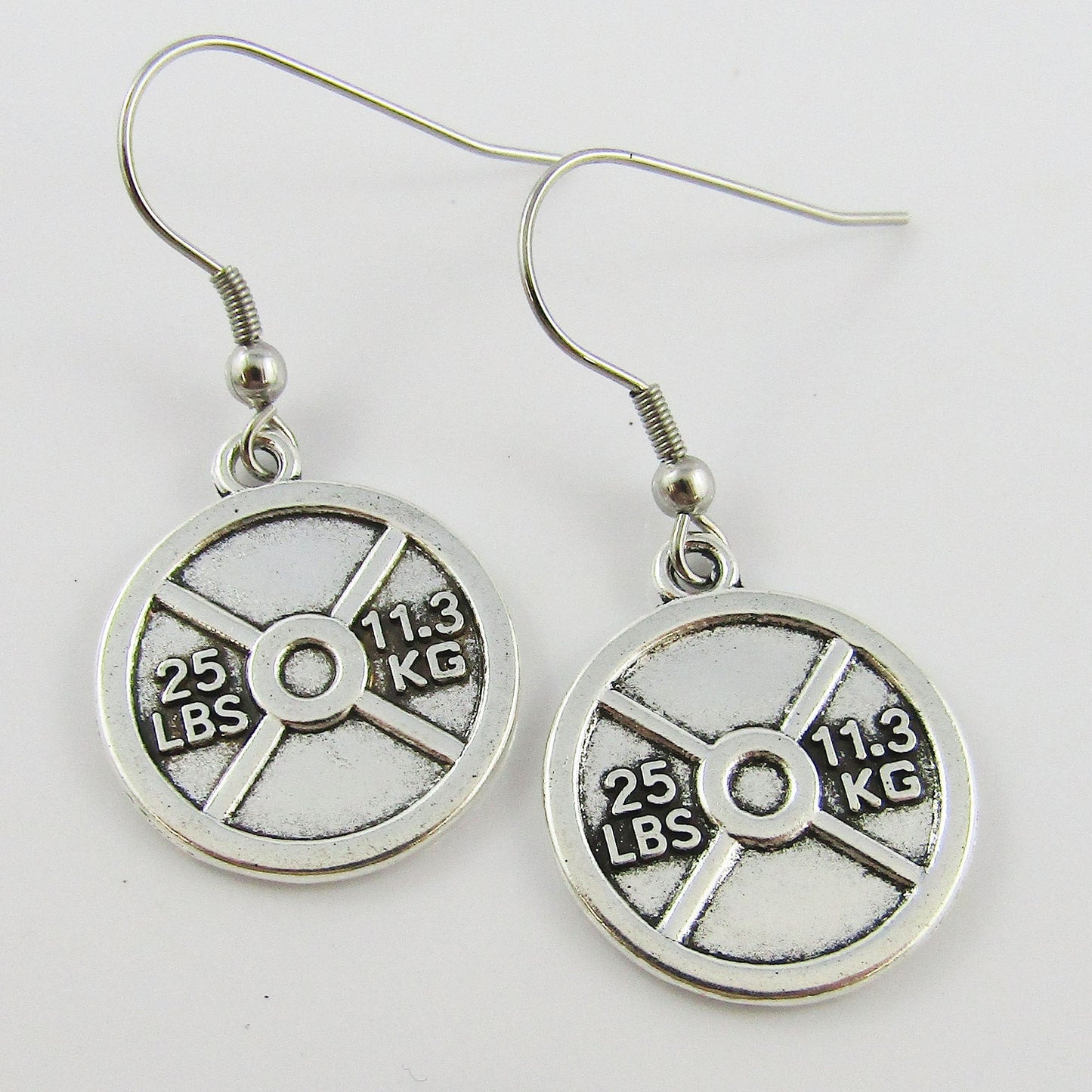 Weightlifting Weight Plate Charm Hook Earrings Stainless Steel Hooks