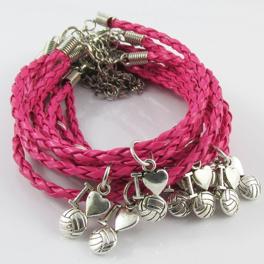 10 Player Set I Love Netball Charm Bracelet Braided Cord Team Gifts Pick Colour