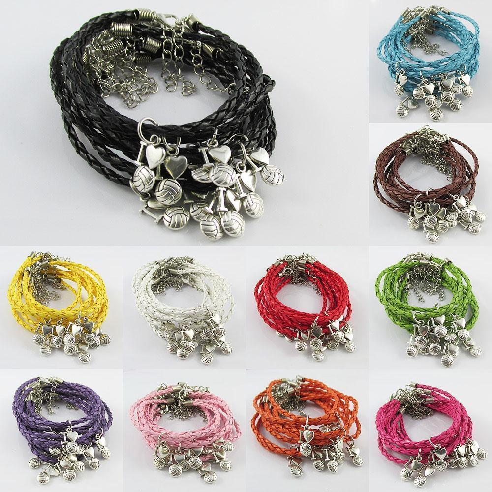 10 Player Set I Love Netball Charm Bracelet Braided Cord Team Gifts Pick Colour