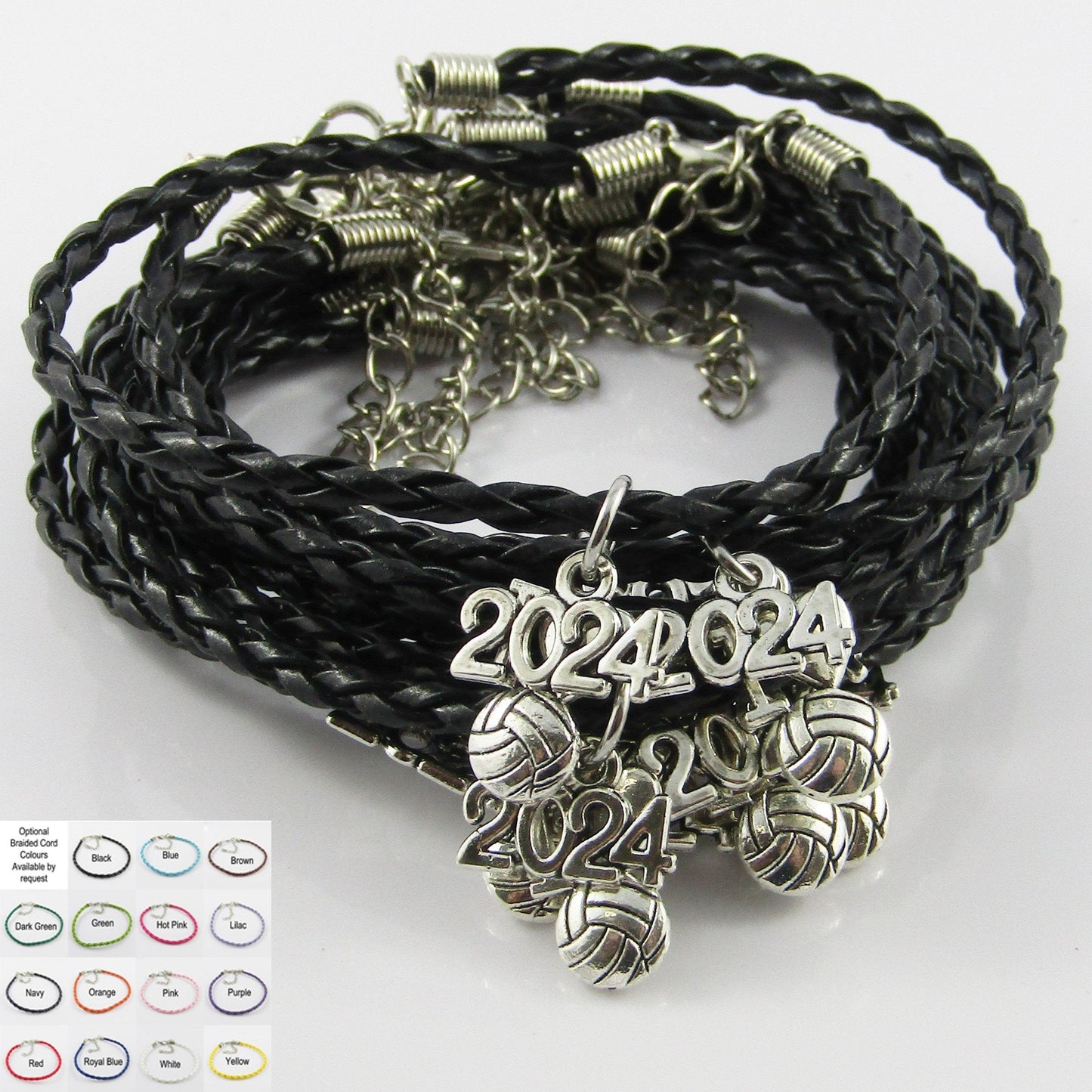 10 Player Set 2024 I Love NETBALL Charm Braided Bracelet Sports Team Gift