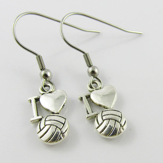 I Love Netball Charm Hook Earrings Stainless Steel Hooks