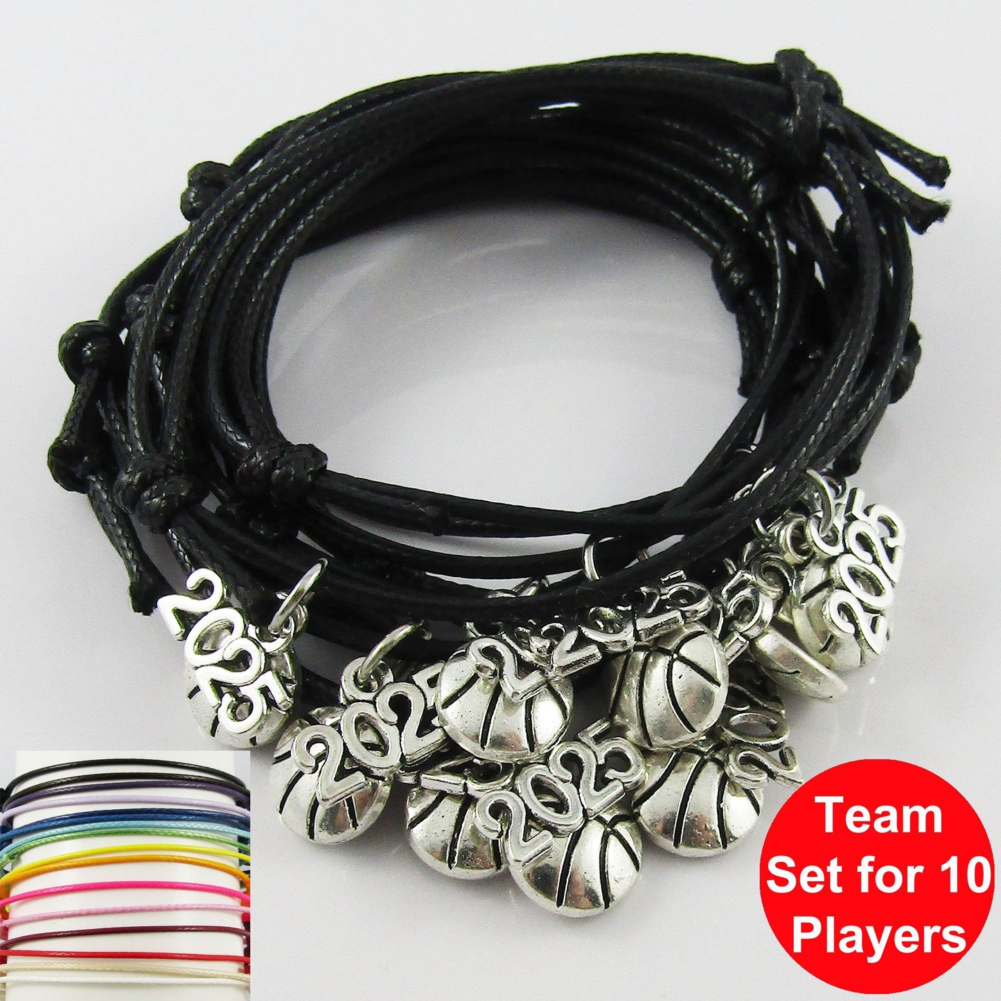 10 Player Set Adjustable 2025 BASKETBALL Charm Bracelet Sports Team Gift