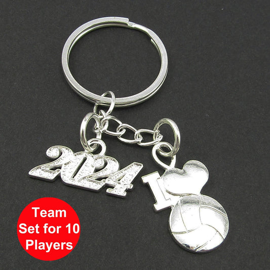 I Love Netball 2024 Charm Keychain Keyring Bag Tag Team Set Silver Plate