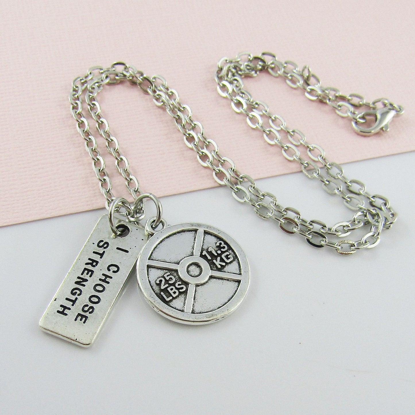 I Choose Strength 25lb Weight Plate Fitness charm Necklace