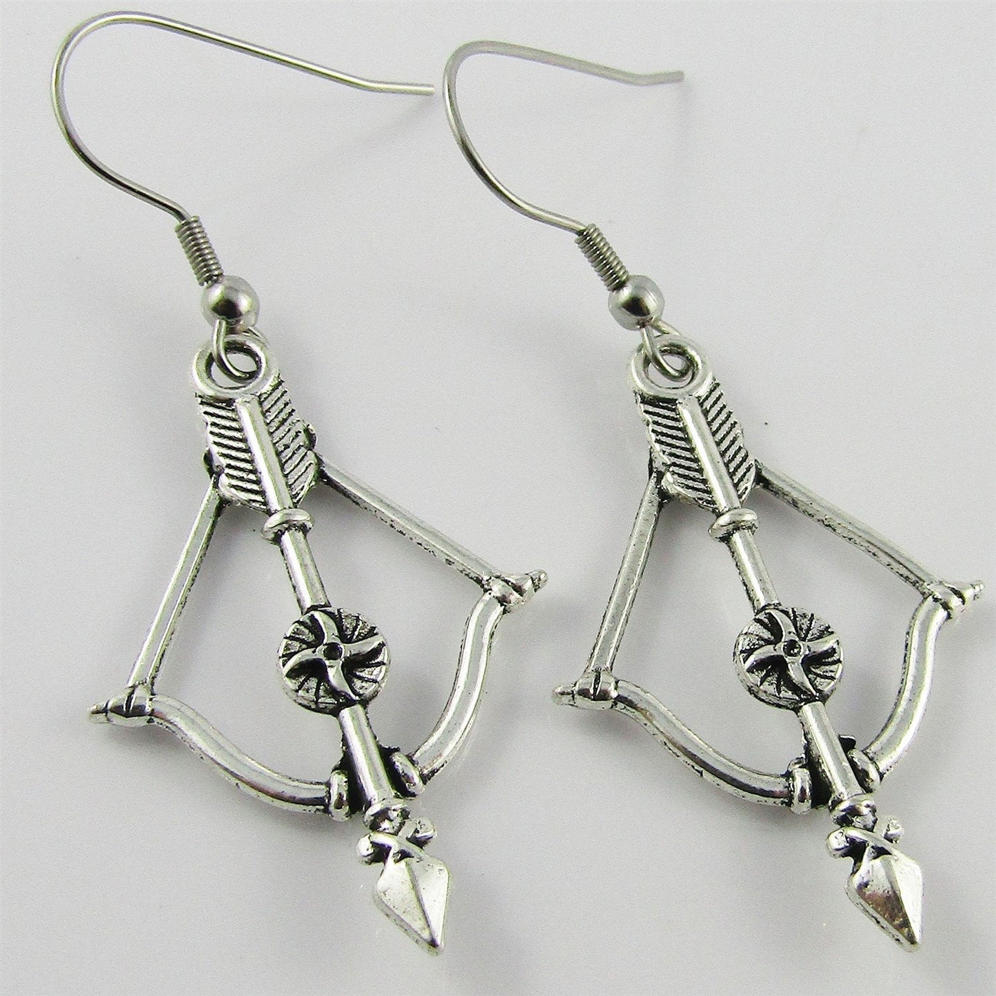 Bow & Arrow Archery Charm Earrings Stainless Steel Hooks 55mm