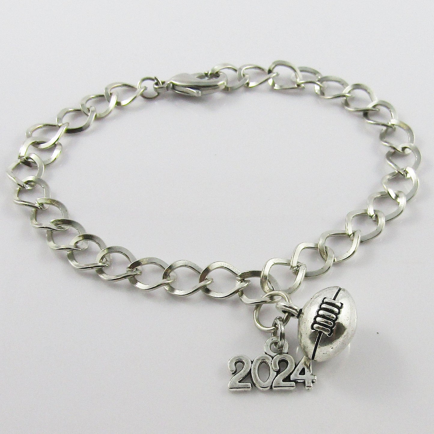 2024 3D Solid Football Charm Bracelet Curb Link Chain 20cm Sports Team Gift