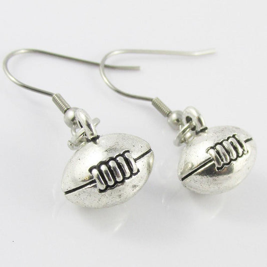 3D Solid Football Charm Earrings Stainless Steel Hooks 35mm