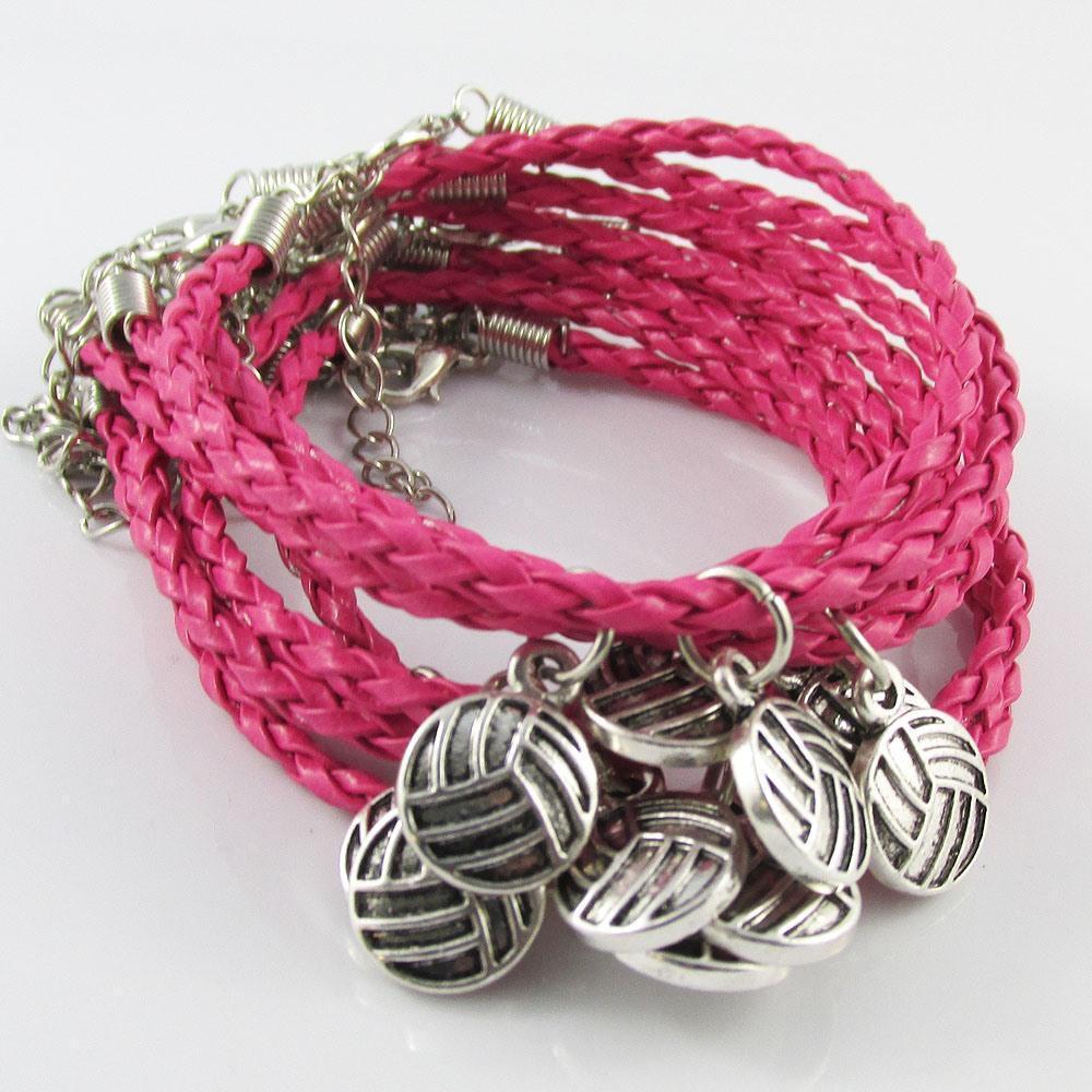 10 Player Set Netball Charm Bracelet Braided Cord Team Gifts Pick Colour