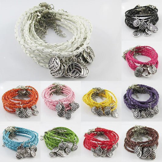 10 Player Set Netball Charm Bracelet Braided Cord Team Gifts Pick Colour