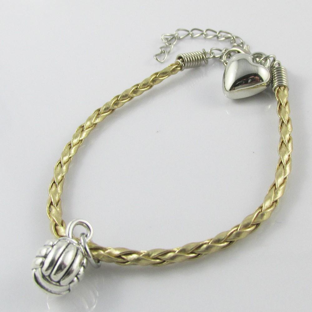 3D Netball Charm Bracelet Adjustable Gold or Silver Braid Cord Sport Team Gift