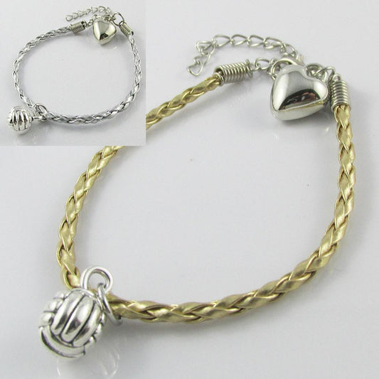 3D Netball Charm Bracelet Adjustable Gold or Silver Braid Cord Sport Team Gift