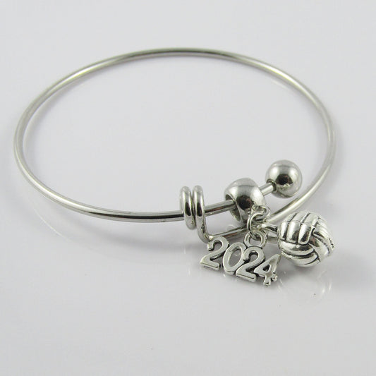 Single Bar Expandable Bangle Bracelet & 2024 3D Netball Charm Sports Team Gift