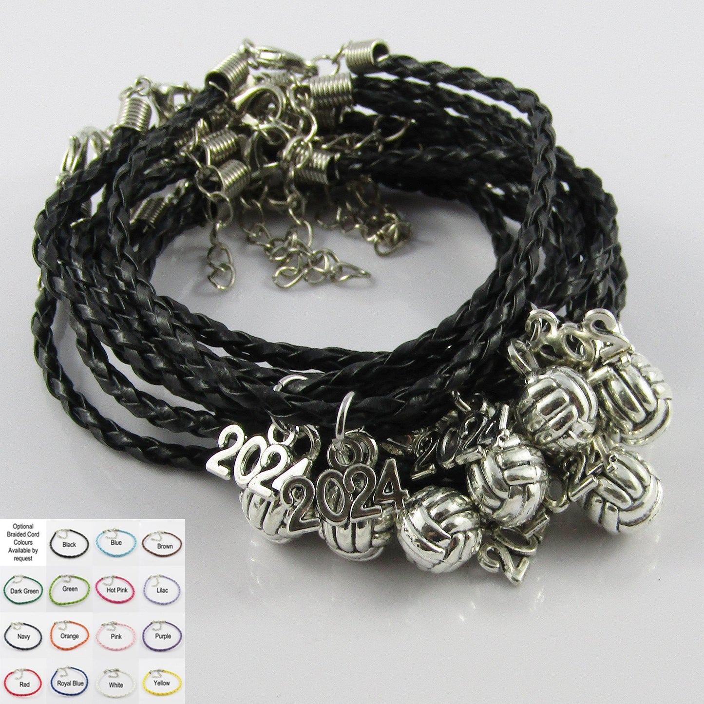 10 Player Set 3D Netball 2024 Charm Bracelet Braided Cord Team Gifts Pick Colour