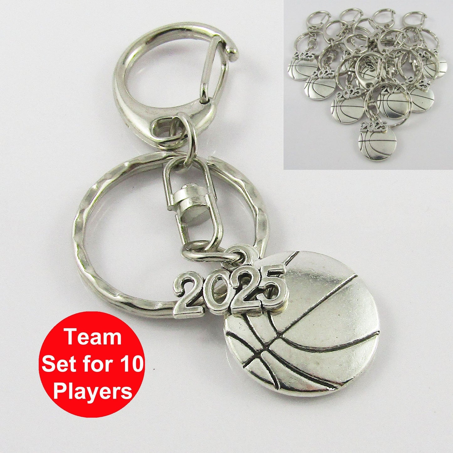 Team Set of 10 BASKETBALL 2025 Charm Keychain Coach Sports End Of Season Gift