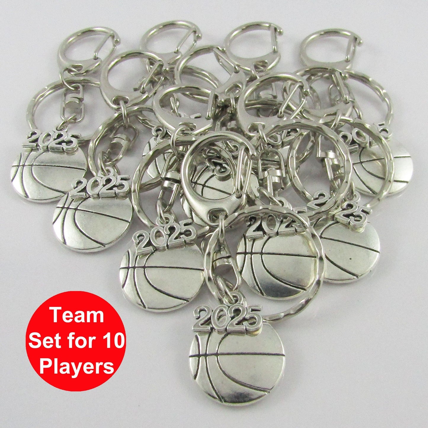 Team Set of 10 BASKETBALL 2025 Charm Keychain Coach Sports End Of Season Gift