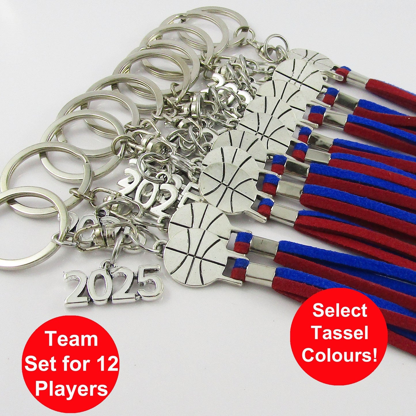 2025 Basketball Team Set of 12 Keychain Coach Sports Gift Select Tassel Colours