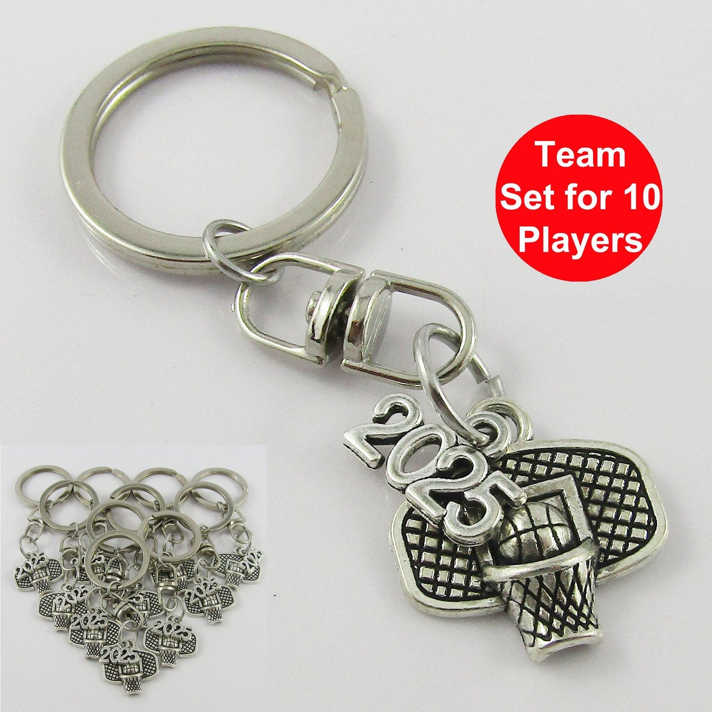 Team Set of 10 BASKETBALL Hoop 2025 Charm Keychain Coach Sports Season End Gift