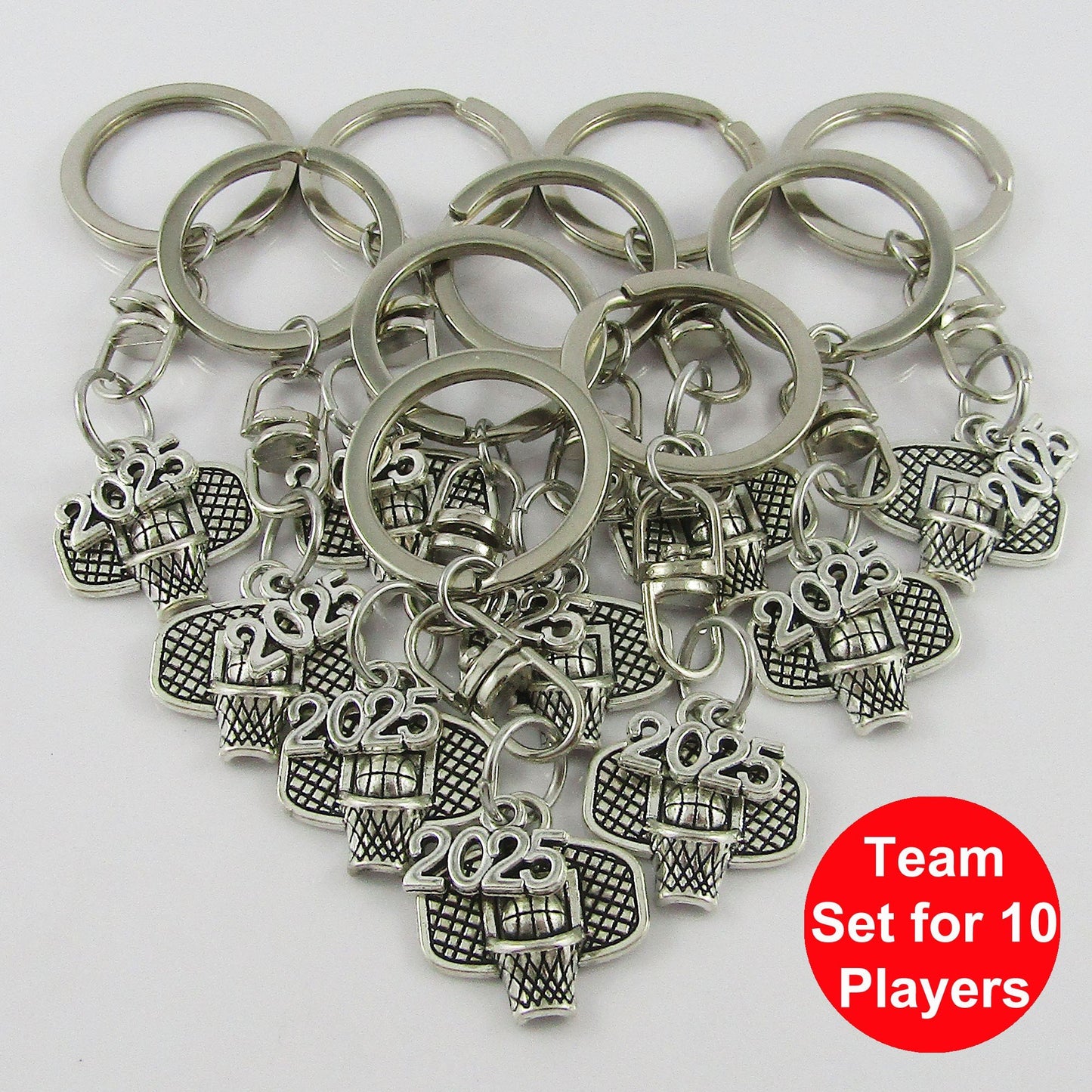 Team Set of 10 BASKETBALL Hoop 2025 Charm Keychain Coach Sports Season End Gift