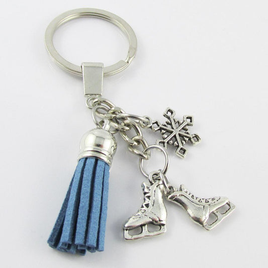 Snowflake Figure Skater Ice Skates Charm Tassel Keychain 95mm Sports Gift