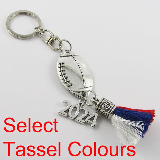 Personalised 3 Colour Tassel 2024 FOOTBALL Charm Keychain Bag Tag Sport Gift