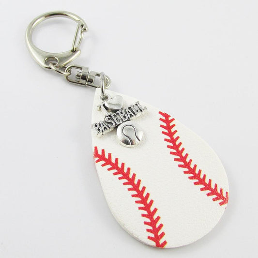 PU Leather Baseball I Love Baseball Charm Bag Tag Keyring 105mm Coach Team Gift