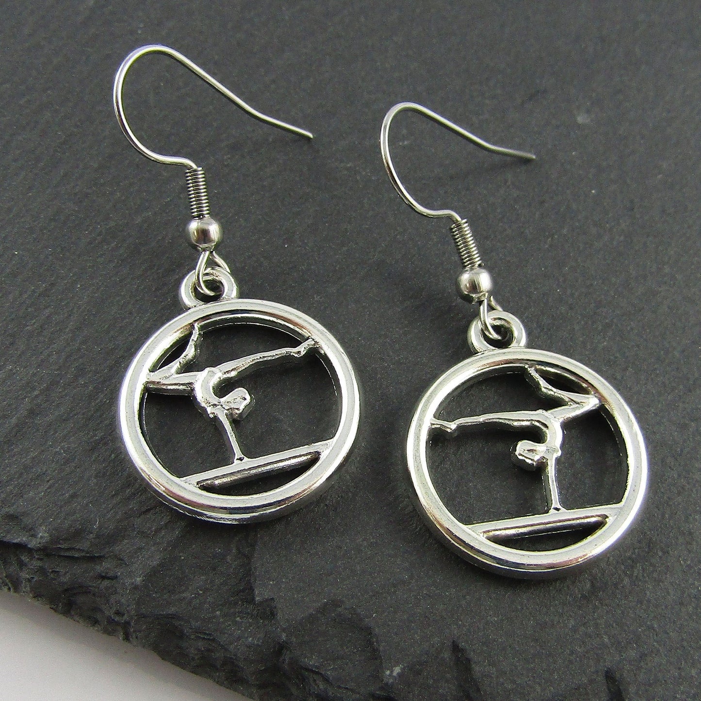 Gymnast Balance Beam Charm Hook Earrings Stainless Steel Hooks