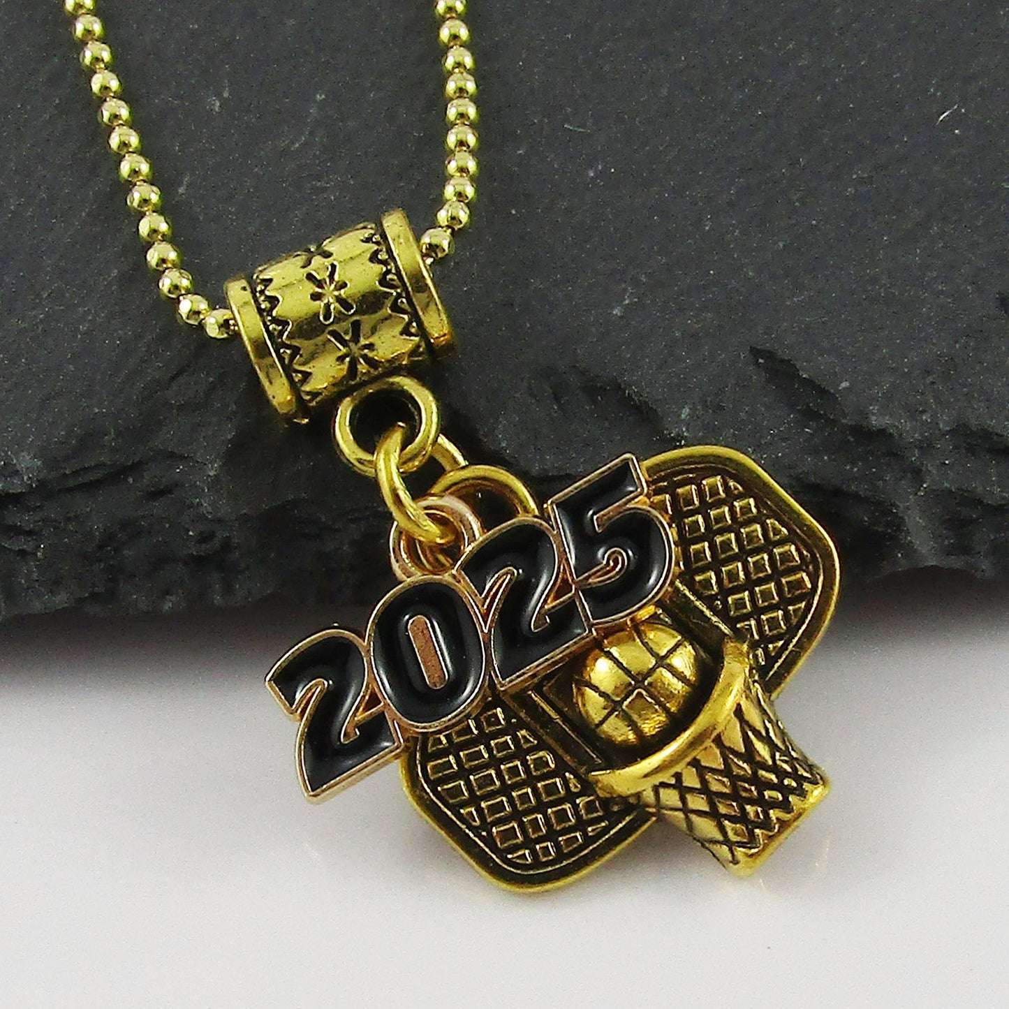 2025 Basketball Backboard & Hoop Charm Necklace Gold Plate Brass Ball Chain 45cm