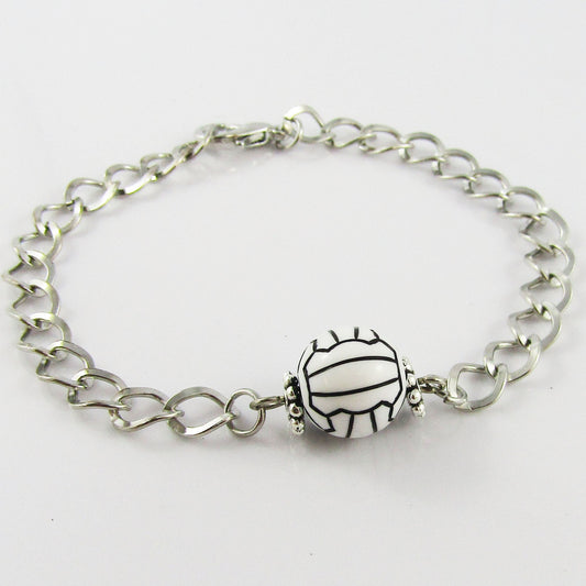 Netball Curb Link Charm Bracelet Inset Netball Volleyball Bead 20cm Sport Gift