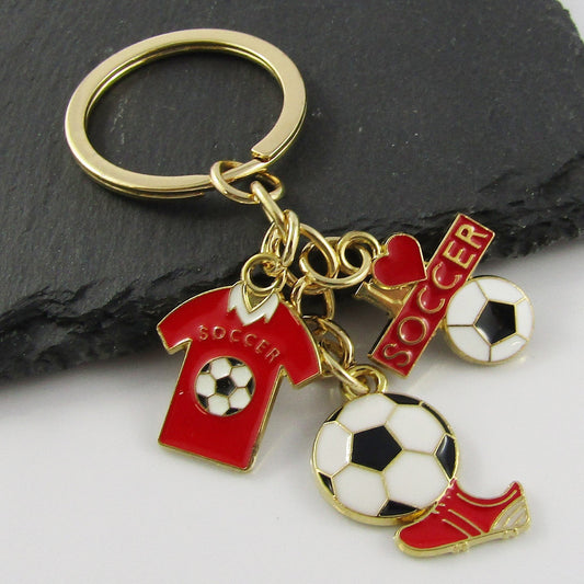 Enamel SOCCER Gear I Love Soccer Charm Keychain 90mm Coach Sports Gift