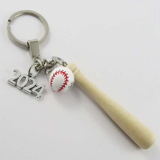 2024 3D Wood Baseball Softball Bat & Ball Charm Keychain 150mm Coach Sports Gift