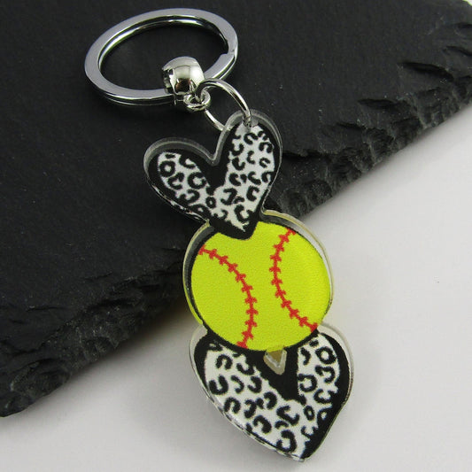 Love Hearts Softball Charm Bag Tag Keychain Sports Coach Gift End Of Season Gift