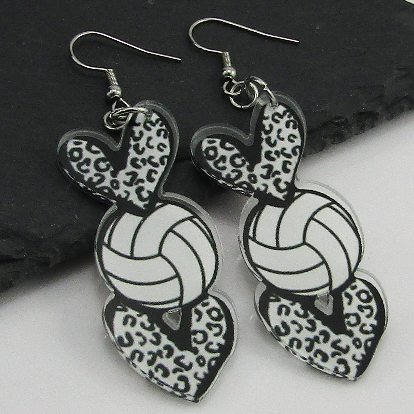 Acrylic Statement Love Heart Netball Charm Hook Earrings 75mm SS Hooks