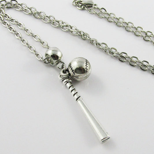 3D Baseball Softball Bat & Ball Charm Necklace 45cm