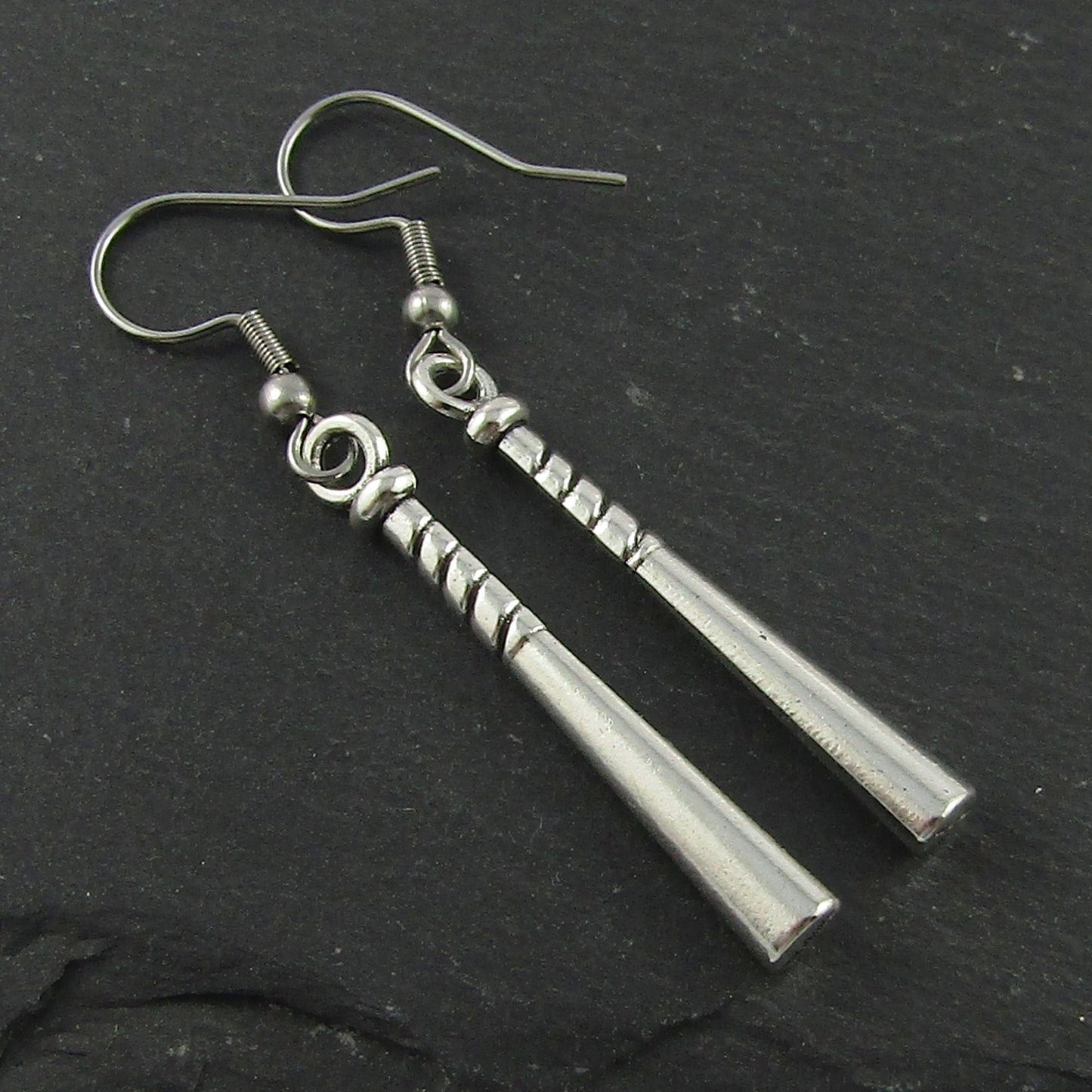 Baseball Softball Bat Charm Hook Earrings 52mm Stainless Steel Hooks