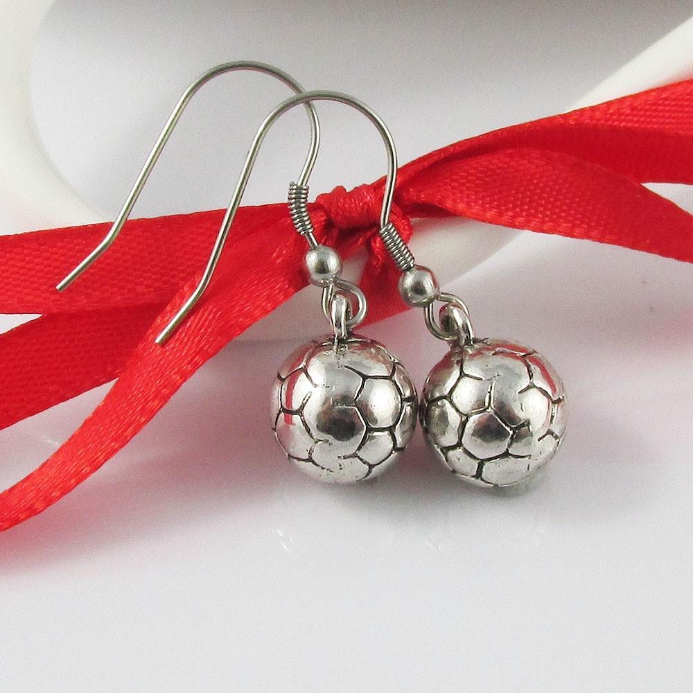 3D Soccer Ball Charm Earrings Stainless Steel Hooks 32mm