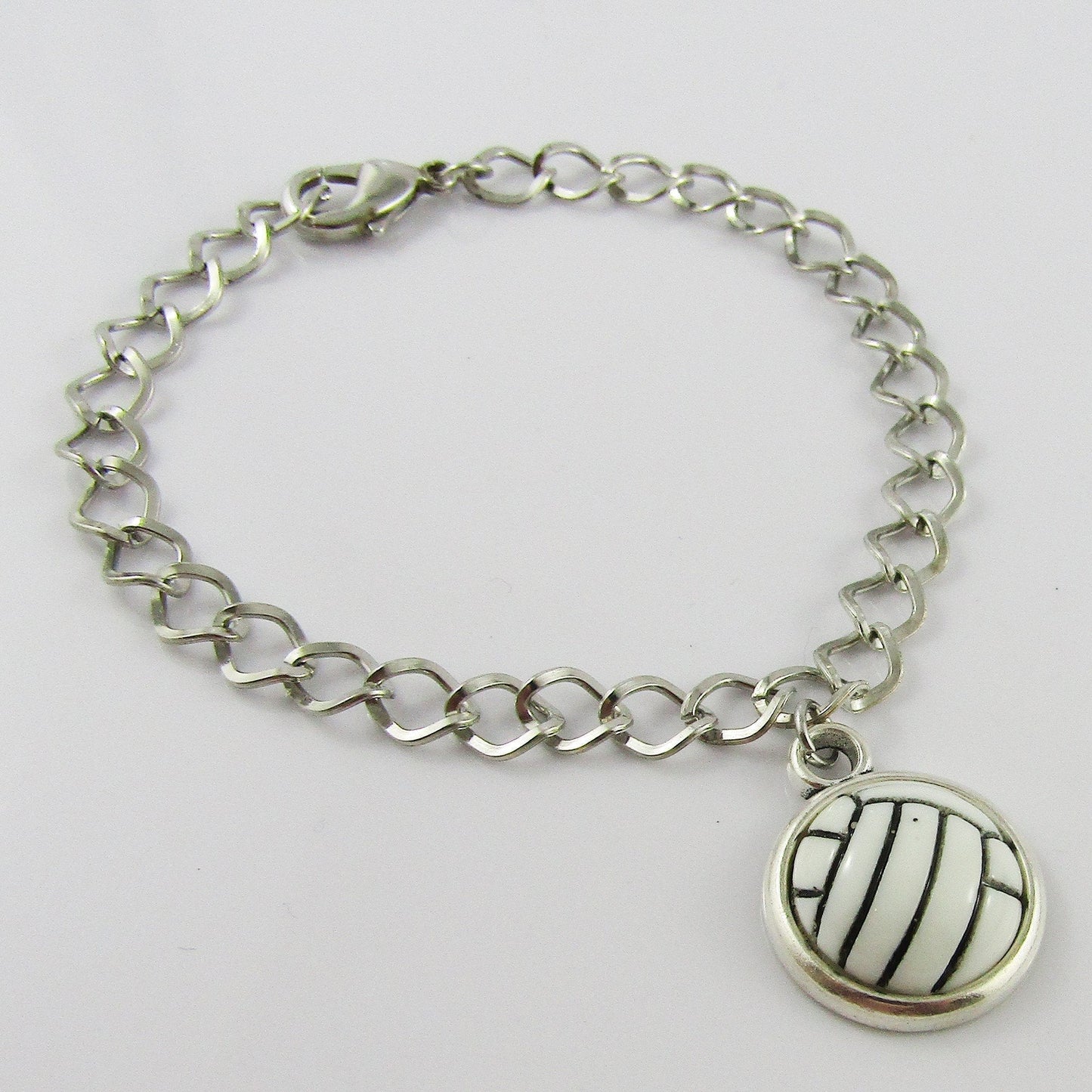 Chain Link Resin Cabochon Volleyball Netball Charm Bracelet 20cm Sport Team Gift